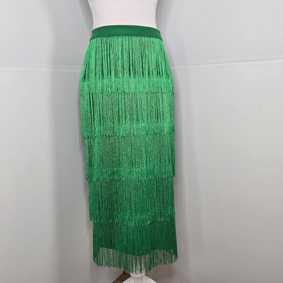 AOMEI NWT High Waist Fringe Tiered Bodycon Pencil Midi Skirt Medium/Large Green - Picture 3 of 16